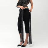 Women's Clothing Wave Point Sleeveless Shoulder Small Coat Belt Micro-Tram Trousers Set DJPT