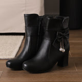 Size Women's Shoes Bows Coarse And Short Boots Women's Korean Version Of High Heel Boots High Quality Shoes
