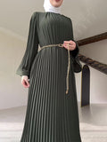 Muslim Folding Loose-Fashiony Sleek Solid-Colored Dress For Summer 2024