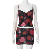 Women's 2024 Summer New Printd Suspension Bundles Low-Waisted Short Dress Set DJPT