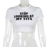 Casual Letter Print Ultra-Short Top Girl 2025 Summer Hot Girl Exposed Umbilical Repair T-Shirt DJPT