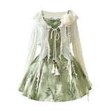 Design Bamboo Chinese Style Improvement Chinese Elements Women's Coat Sling Skirt Set 9288