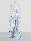 Printed Bosom Dress 2025 Summer New Fashion Pressure Folds Thin Sexy Open Fork Dress