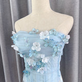 Three-Dimensional Flower Blue Mesh Corset Sexy Beautiful Thoracic Fish Bone Top 2024 New