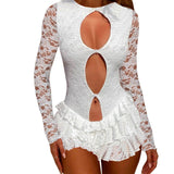 Women's Summer New Characters Empty Lace Long-Sleeved Leaf-Flaved Bracelet Dress DJPT