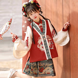 Fulong Yingchun Hanfu Women Chinese Wind Han Element Blouse Vest Half Dress Suit 8941