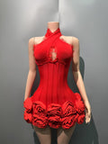 Female Sha Cloth Flower Lace Hanging Neck Sexy Ass Skirt High-End Famous Lady Beautiful Bandage Skirt
