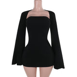Autumn 2025 New Street Wind-Shock Knitted Dress Long Sleeves And Shoulders Two-Sleeves DJPT