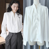 Zhao Sanguan Elegant Collar White Shirt Single-Drace Commuting Top 2024 New