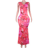 Print Bare Back Strap Sexy Sling Dress Female New Temperament Fashion Dress DJPT