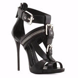 New Women's Sandals High Heel Metal Buckle Zipper Punk Fish Mouth Fine With The Original List High Quality Shoes