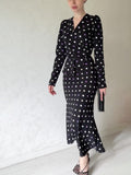 Chic French Wave Dot Dress Temperament V-Necked Hip Dress Tice With Waist Display Skinny Bottom Skirt