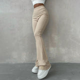 Women's Clothing 2025 Autumn New High-Rise Repair Micro-Horn Leisure Trousers DJPT