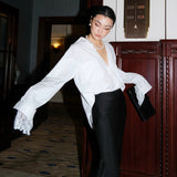 Zhao Sanguan 2024 New White Lace Shirt Pure Desire Loose V Collar Top