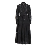 Summer New Fashion Collar Embroidered Water-Soluble Flower Hollow Shirt + Strapping Rope Skirt Dress Suit Woman