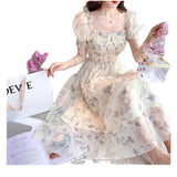 Tea Break French Ink Painting To Collect Thin Temperament Lady White Chiffon Dress Women's Clothing Mall The Same DJPT
