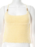 Women's Solid Color Sleeveless Bare Back Strap U Tie Beads Tight Wool Vest DJPT