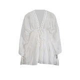 Niche Pure Lusty Fairy Dress 2025 Summer New Deep V Collar Lantern Sleeves Thin Tie Dress Dress Woman