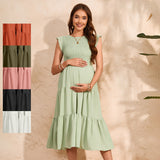 Summer Women's Flying Sleeves Folded Layered Short-Sleeved Dress Chiffon Pregnant Women's Dress Maternity