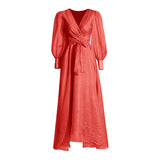 Retro Court Style Dress 2025 Spring And Summer New V Tie Tie Splicing Bubble Sleeve Dress Woman