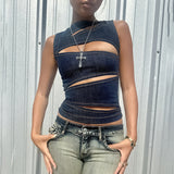 Summer 2025 New Women's Clothing Hottie Sexy Hollow Imitation Cowboy Vest Top Girl DJPT