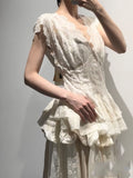 Version Of French Retro Embroidery Embroidered Silk Flax Temperament White Dress Temperament High-End Niche Set
