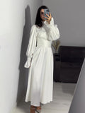 Long-Sleeved Waist-Bubble Sleeves In Autumn And Pure-Colored Fairy-Winding Dress