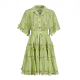 Romantic Style 2025 Summer New Collar Embroidered Lace Shirt With Elegant Half-Skirt Set