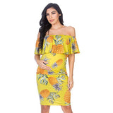 Women's Sleeveless Leaves Side Shoulder-To-Shoulder Skirts Knee-Jerk Trims Pregnant Women's Dress Maternity