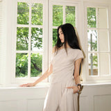 Sanguan 25 New Apricot-Color Collar Top + Wide-Legged Tug Trousers Casual Set