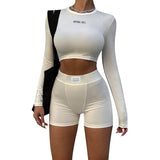 Knitted Round Collar Long Sleeve Three-Point Shorts Two Sets Of Women Summer Fashion Sports Set DJPT