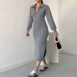 Women's Clothing 2024 Autumn New POPL Collar Zipper Long-Sleeved Ass Dress Women
