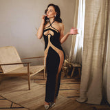 Autumn 2025 New Long Dress Temperament Hanging Neck Sling Body Hollow Sexy Dress DJPT