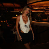 Summer New Lace V-Neck Bumped Ribbon Belt Belt Sling Vest Top DJPT