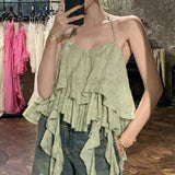 Lotus Side Of The Bra Hanging Neck To Silk Top Design Stitching Long Dress Two Sets Of 2024 New