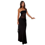 Women's Sleeveless Back-To-Back Repair Fishtail Lace Splicing Bra Dress DJPT