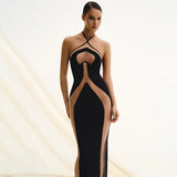 Autumn 2025 New Long Dress Temperament Hanging Neck Sling Body Hollow Sexy Dress DJPT