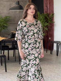 East 2024 Spring New Printing Waist Thin Exotic Style Long-Sleeved Long-Sleeved Dress Woman