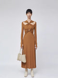 Knitted Long Dress 2025 Spring Famous Temperament Cross-Toning Knot Hollow Folded Slimming Dress