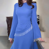 Women's Autumn Collar Long-Sleeved High-Waisted Escoating With Thin Dress