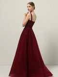 A line Straps Sequin Burgundy Long Party Dress Prom Dresses SD1503