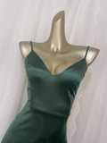 Sheath Spaghetti Straps Green Long Vacation Dress Birthday Outfits SD0011
