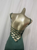 Sheath Spaghetti Straps Green Long Vacation Dress Birthday Outfits SD0011