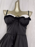 A line Spaghetti Straps Black Vacation Dress Satin Birthday Dresses SD0016