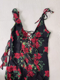 A line Spaghetti Straps Red Rose Travel Vacation Floral Beach Dress Birthday Outfits SD0017