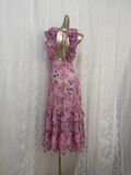 A line V neckline Pink Rose Travel Vacation Floral Beach Dress Birthday Outfits SD0018