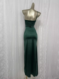 Sheath One Shoulder Green Vacation Dress Satin Birthday Dresses HZ0628