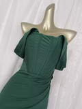 Mermaid Off The Shoulder Green Vacation Dress Satin Birthday Dresses SD0021