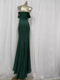 Mermaid Off The Shoulder Green Vacation Dress Satin Birthday Dresses SD0021