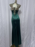 Sheath Spaghetti Straps Dark Green Vacation Dress Satin Birthday Dresses SD0023